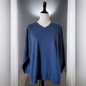 Eskandar Cotton Knit Lagenlook Sweater Top Blue V Neck OS